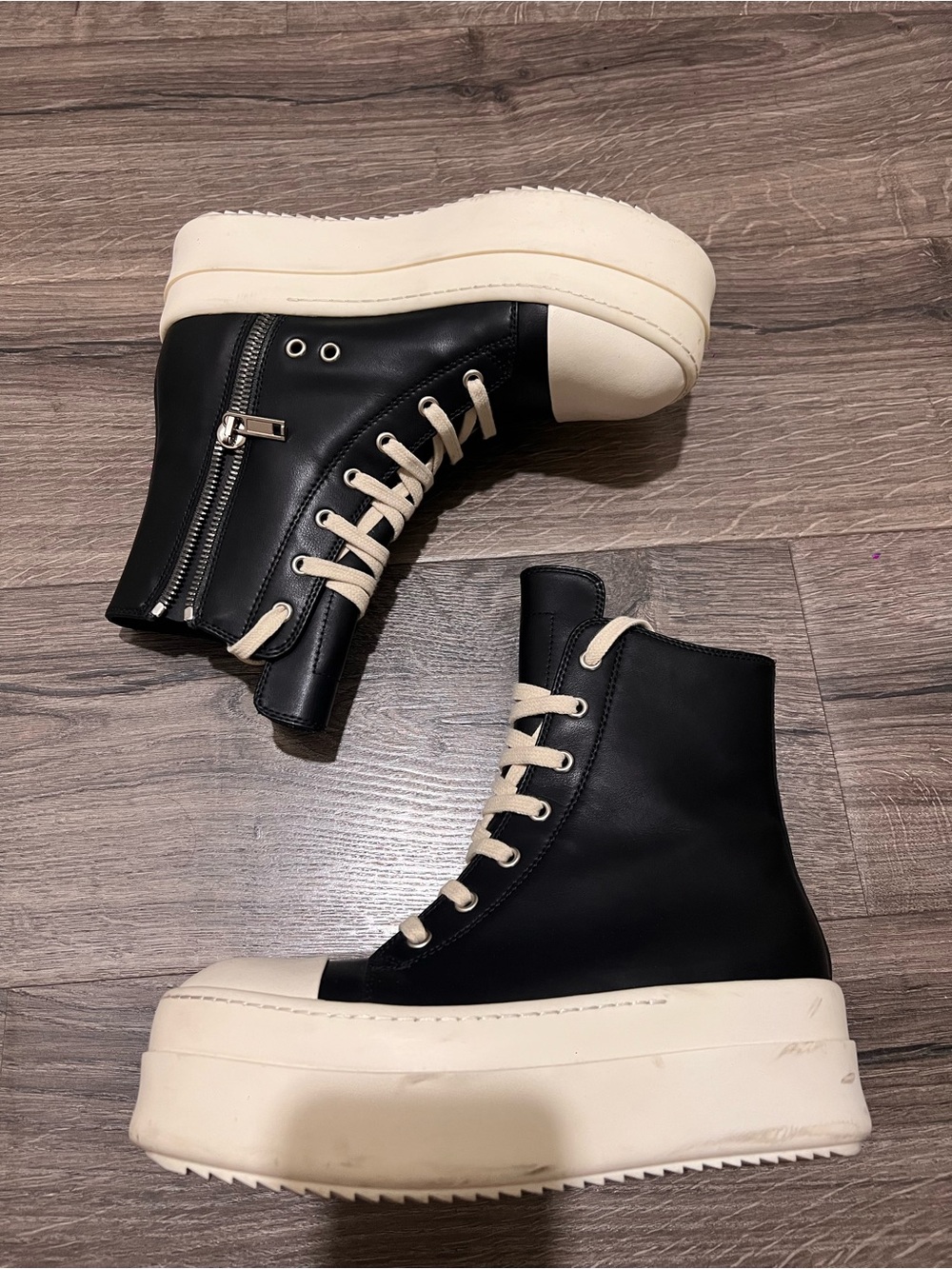 Platform High-Top Lace-Up Boots in Black and Cream